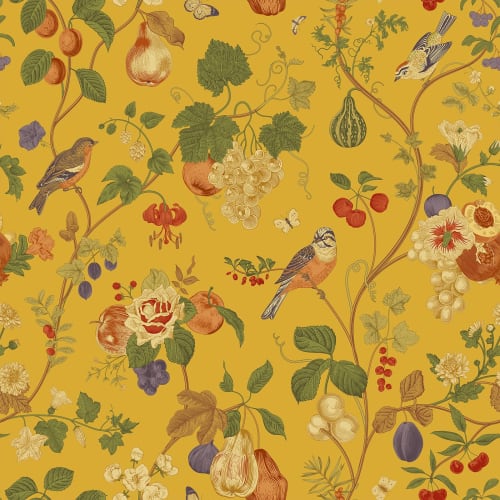 VEELIKE Floral Wallpaper Sticker, 44.5cm X 3m, Japanese-style, Featuring Grapevine and Bird and Flower Patterns In Yellow. Perfect for Redecorating, C