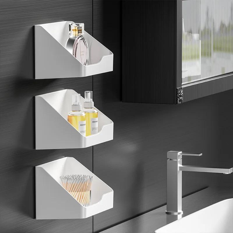 Practical Storage Rack Wall Mounted Case Bathroom Kitchen Organizer Container Bedroom Self Adhesive Space Saving Hanging Shelf