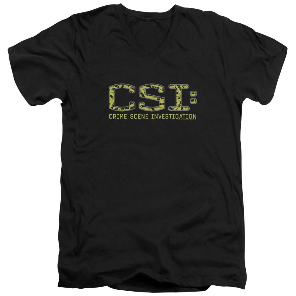

Csi Collage Logo Mens Slim Fit V-Neck T Shirt Black Officially Licensed 2XL