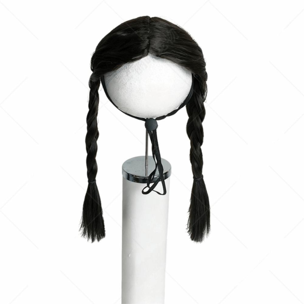 Black Double Ponytail Pet Hairpiece Funny High Temperature Fiber Animal Wig Realistic Universal Cosplay Wig Party Dress Up