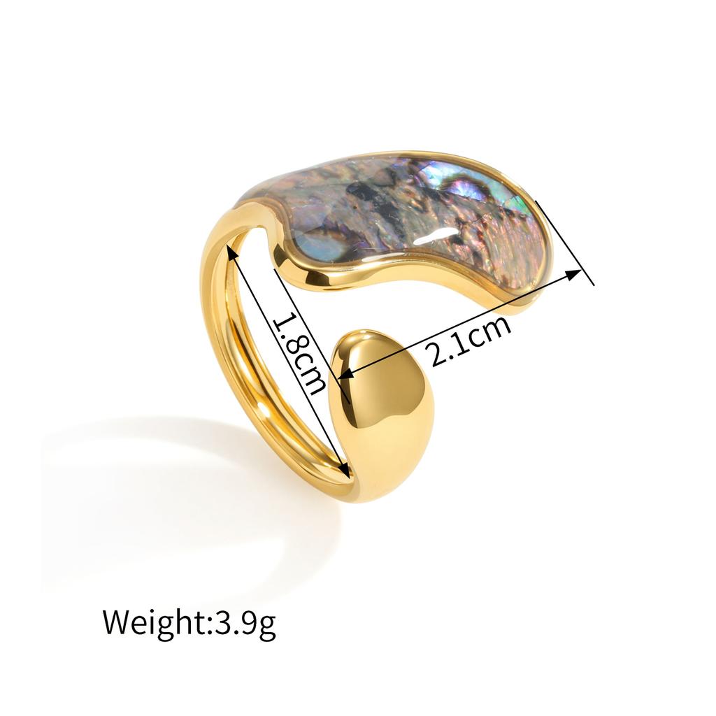 Stainless Steel Vintage Irregular Geometric Rings for Women Statement Retro Inlaid Shell Adjustable Open Ring Daily Jewelry Gift
