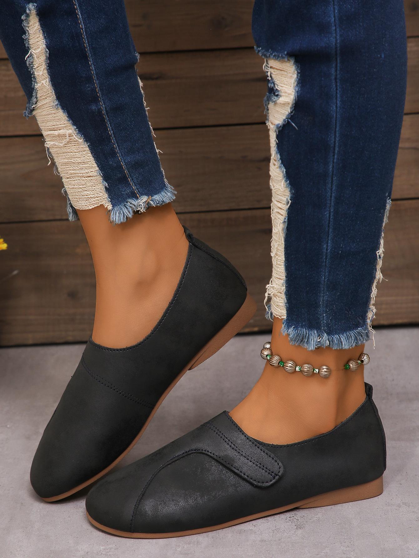 

Женская обувь импортного производства с круглым носком и плоским дном, большого размера 36-43, удобная, на липучке, классическая, однотонная, повседневная женская обувь 43 чёрный