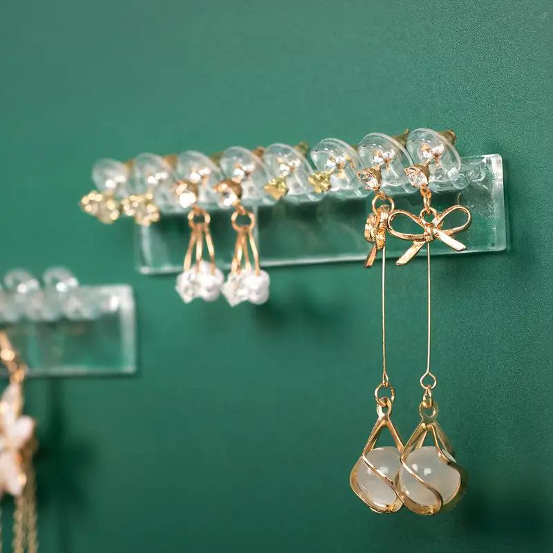 3-Piece Transparent Jewelry Wall Rack: 8-Hole Design for Earrings and Necklaces