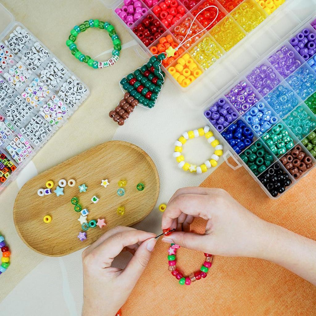 Handmade Barrel Beads DIY Kit: Complete Set for Bracelet Jewelry Making with Pony Beads