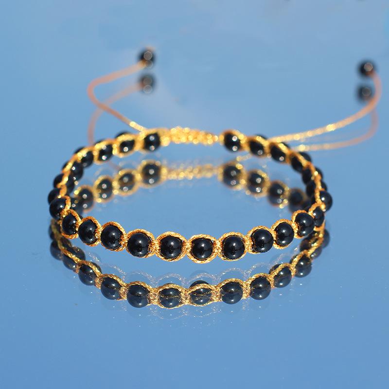 Богемный плетеный браслет из красного дерева и голубого апатита