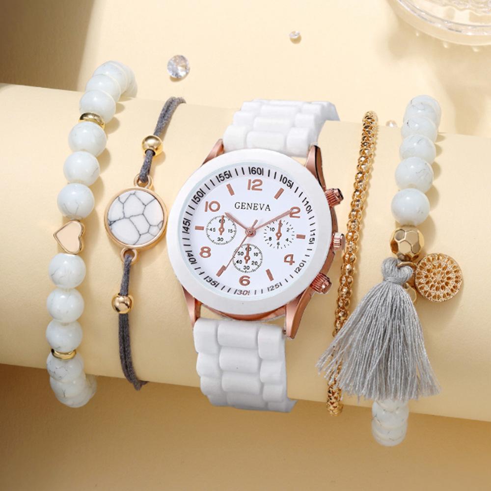 New Women'S Korean Version Of High-End Quartz Watch Simple Classic Silicone Strap Women'S Watch Fashion Set