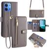 For Xiaomi Redmi 15C 4G (Global) (171mm)/Poco C85 4G (171mm) Leather Case Zipper Pocket Wallet Phone Cover with 2 Straps