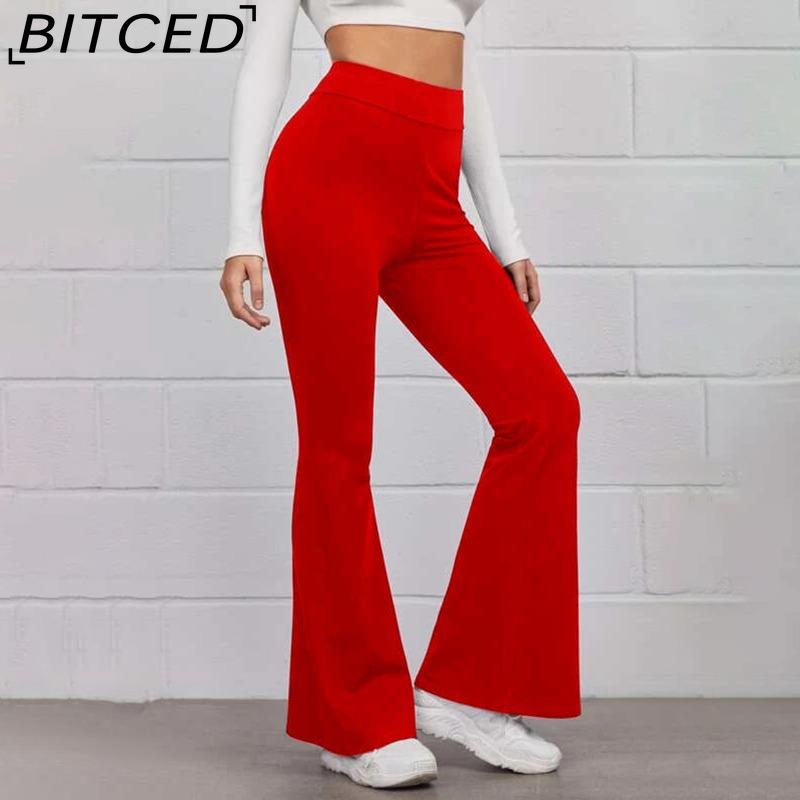 BITCED Women's Trousers Shiny Solid Color High Waist Trousers Spring Autumn Temperament Loose Straight Wide Leg Trousers Casual Wear