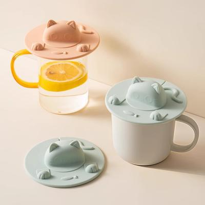Cartoon Silicone Cup Covers Cute Tea Bag Mug Topper Food Grade Heat-Resistant Mugs Cover Multi-Function Fun Animal Cup Lid with Phone Stand & Tea Bag