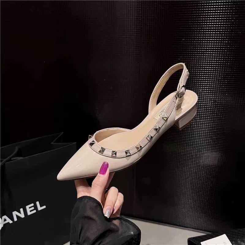 HL11 beautiful empty sandals women's 2025 new high-heeled rivet single shoes niche design temperament pointed sandals