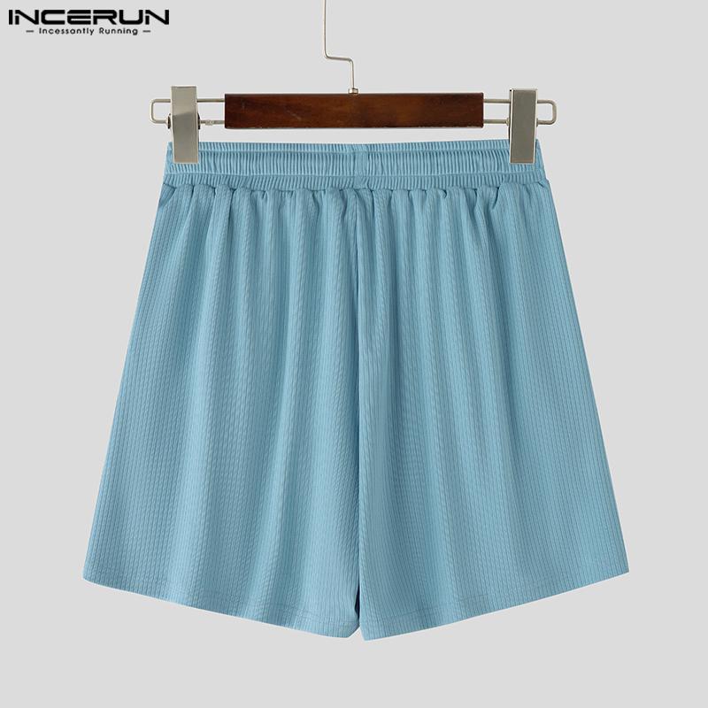 INCERUN Men Drawstring Elastic Waist Side Zip-up Casual Rib Shorts Pants Home Wear