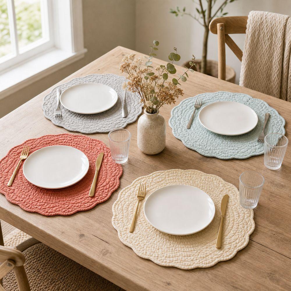 Scalloped Edge Quilted Placemats Washable Dining Placemats Gifts Round Placemats  Table Mats