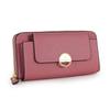 Hiroko Koshino Women's Long Wallet with Large Capacity, Flap Closure, Front Pocket, and Brooch (Pink)