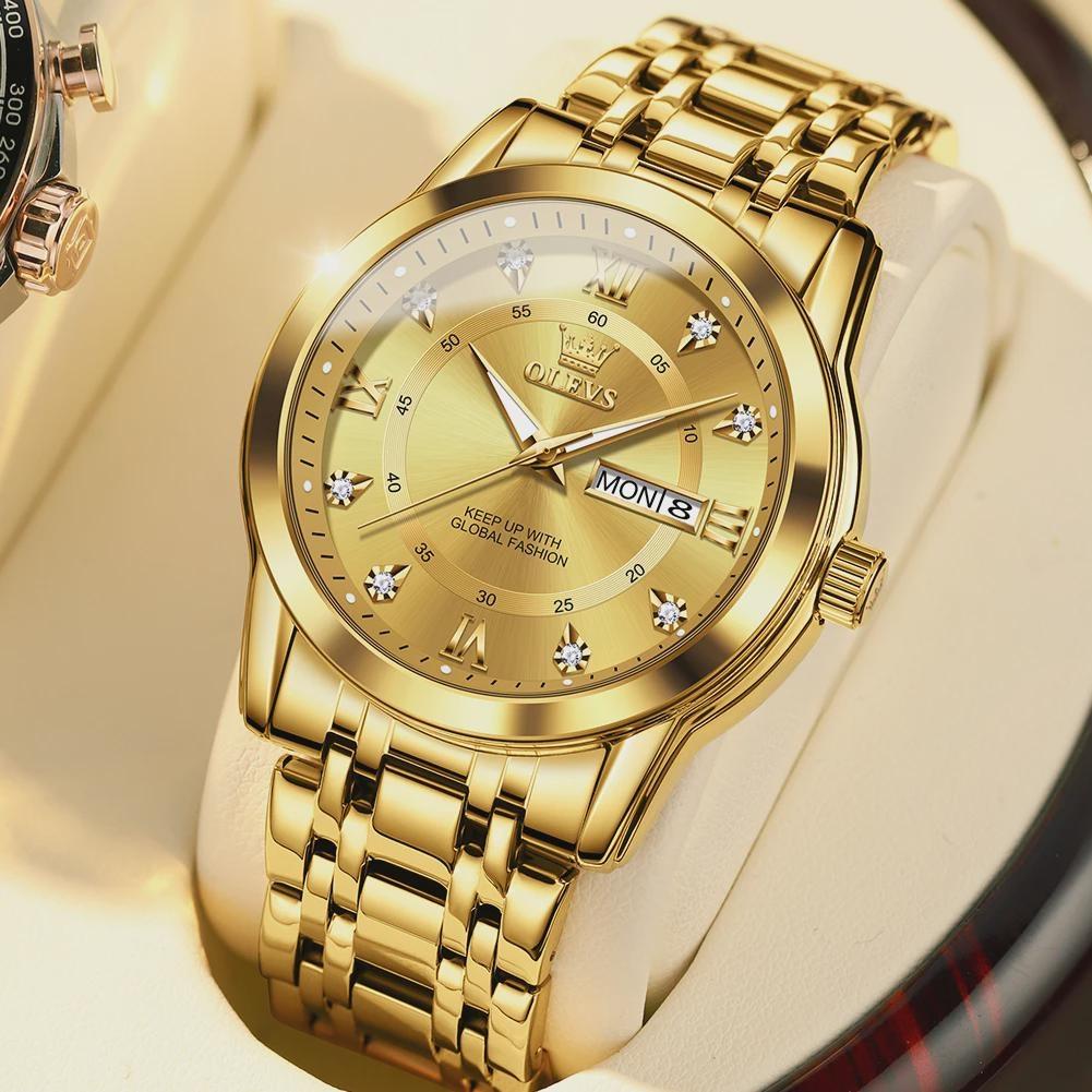 OLEVS Men's Watch Dual Calendar Display Waterproof Luminous Original Luxury Diamond Watch Fashion Men's Watch