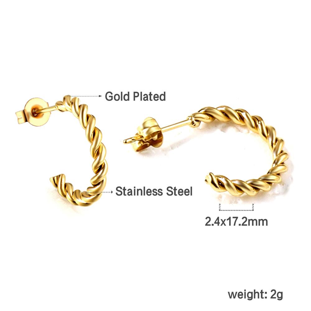 Fashion Irregular Twisted Earrings for Women, French Vintage Jewelry High-end Exaggerated Stainless Steel Gold-plated Gift