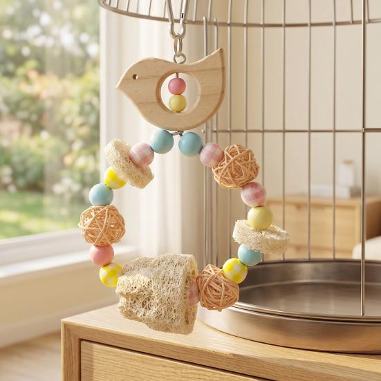 Wooden Parrot Swing Hanging Bird Perch Bird Chew Toy Birdcage Pet Accessory for Cockatiels Lovebirds Budgerigars