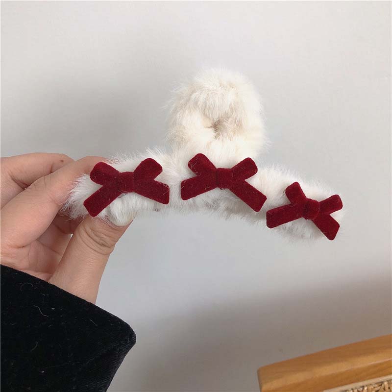 New Elegant Plush Bow Hair Claw Clips for Women Girls Winter Fluffy Plush Large Shark Clamp Hair Clip Headwear Hair Accessories