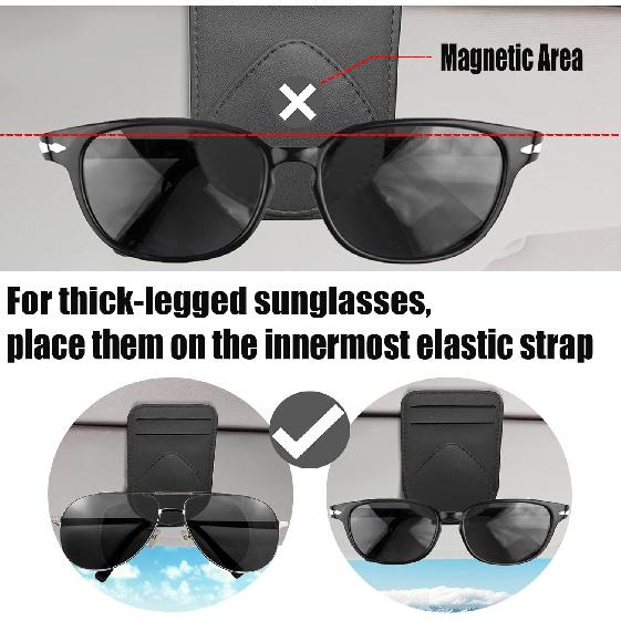 Sunglass and Card Holder for Car Visor, 2 Card Slots Visor Glasses Clip, Strong Magnetic Visor Holder, Visor Accessories for Cars SUV (Black 1Pc)