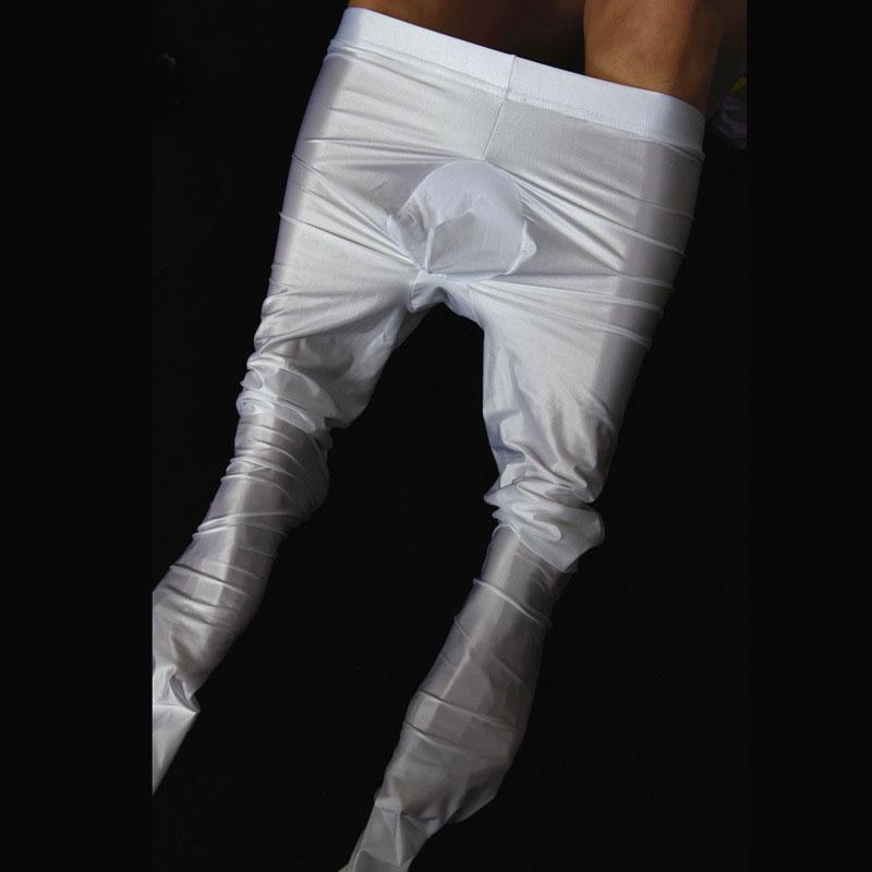 Sexy Men Cockring U Convex Pouch Stockings Open Close Sleeve Tight Stockings Sheer Shiny Glossy Pantyhose Tights Candy Color F32