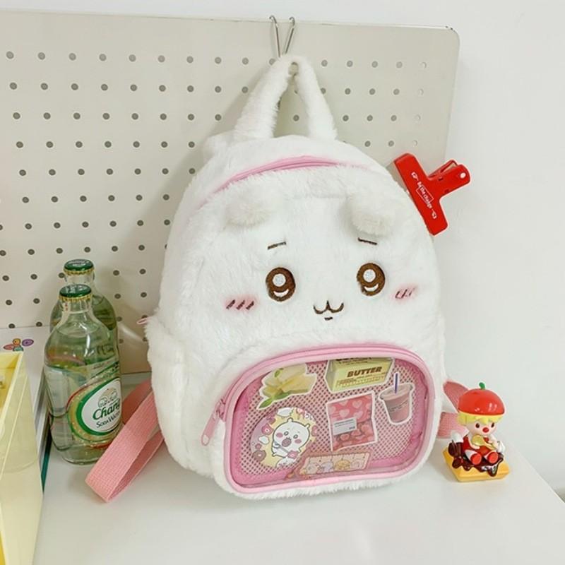 Chiikawa Cartoon Plush Embroidered Shoulder Bag With Transparent Pvc For Daily Use