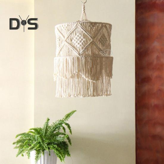 Boho-Lampenschirm, geflochten, handgefertigt, Makramee, Bohemian-Lampenschirm, Baumwollseil, Hängelampenschirm für Schlafzimmer, Wohnzimmer, Dekoration