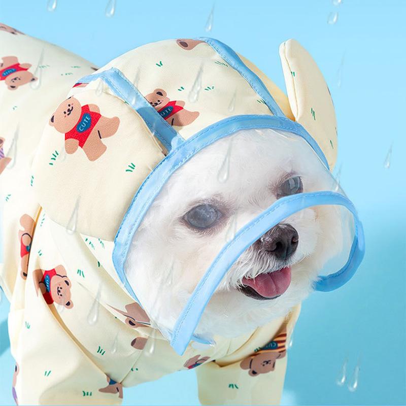 Puppy Waterproof Clothes Full Print Bear Pet Raincoat Four Legs All Inclusive Towing Poncho Teddy Outdoor Clothes