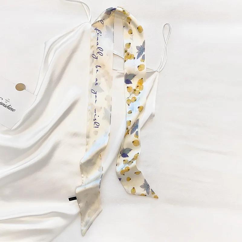 Long Skinny Hair Scarf For Women Fashion Fruit Print Kerchief Cute Headband Silk Satin Neck Scarfs 7*130cm Band Bag Scarves