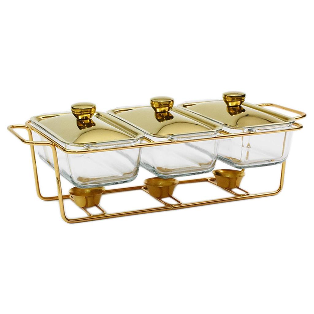 Food Warmers Trays 3 Grid Buffet Warmer Pot for Hotel Wedding 1.3L