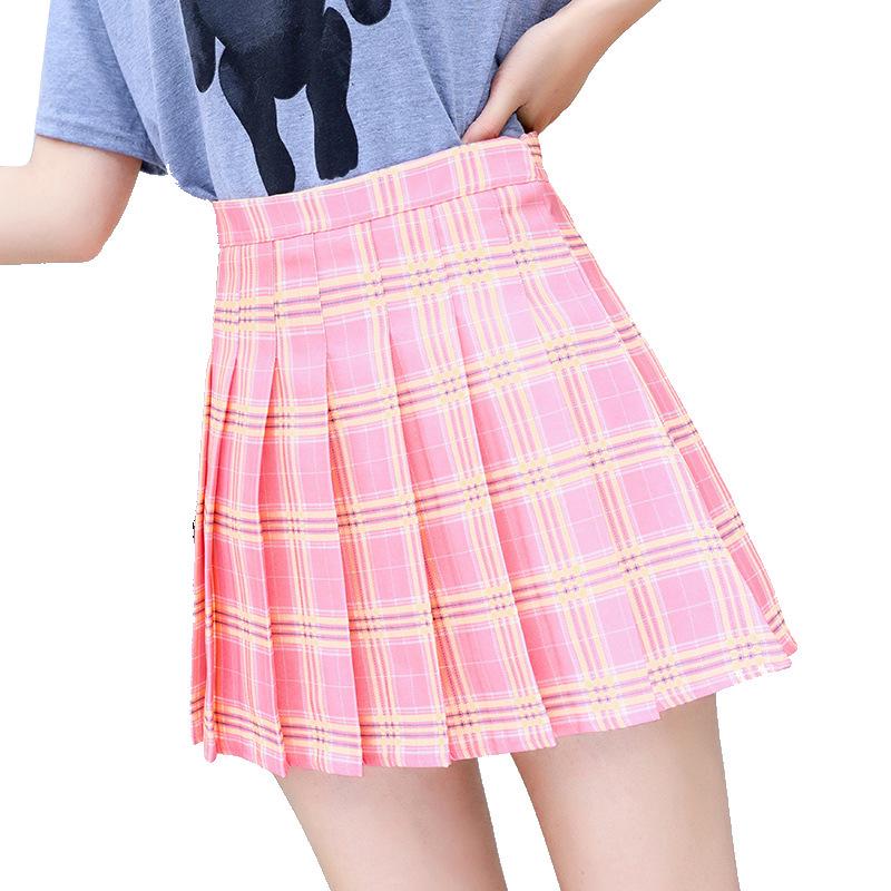 2025 New High-Waisted Pleated A-Line Black Plaid Skirt for Women - Versatile College Style for All Seasons