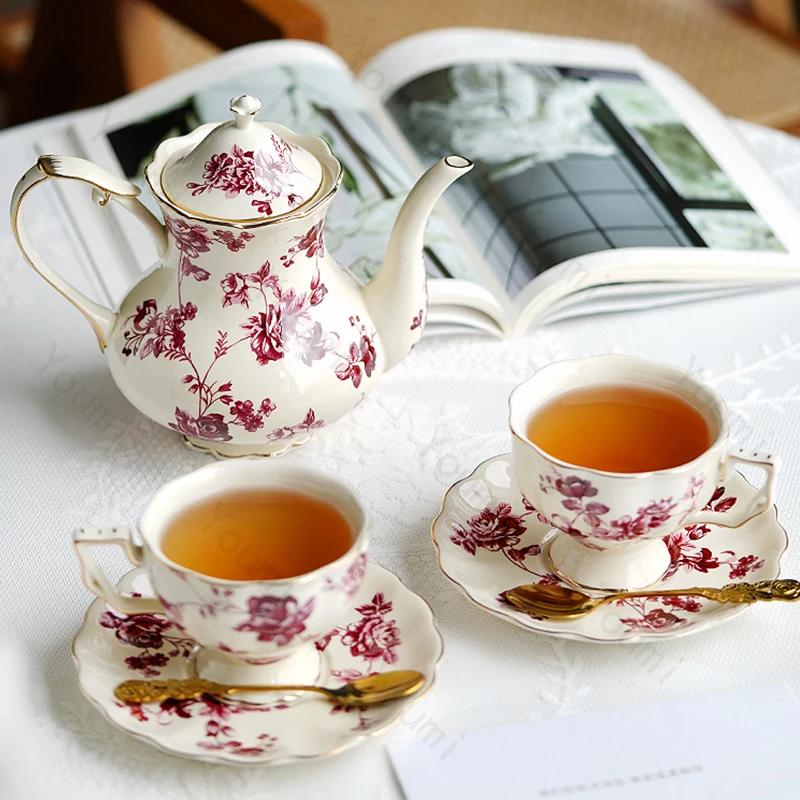 Set de cești de cafea cu flori de lux, cești de cafea ceramice retro de înaltă calitate, seturi elegante de ceai de după-amiază pentru uz casnic, cadouri unice de masă