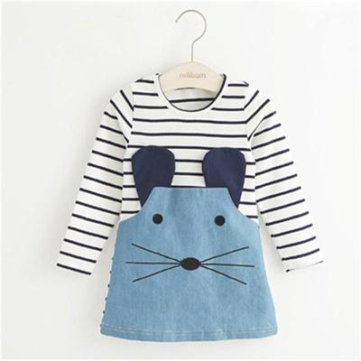 Baumwollkleid Mädchen Langarm Streifen Kinder Prinzessin Kleider Mädchen süße Denim Kleid