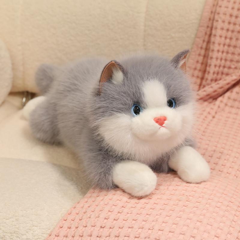 Kuschelige lebensechte Ragdoll Katze Plüschtiere Flauschig Gemütlich Liegend Haustier Katze Puppe Warm Beruhigen Kätzchen Puppe Kawaii Heimdeko 45cm gray