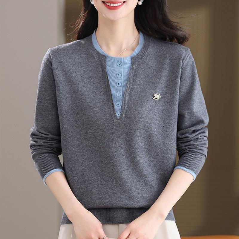 

2026 Spring Fashion Knit Top for Middle-Aged Women - Stylish Sweater Base Layer 3XL (Recommended for 120-135 jin)