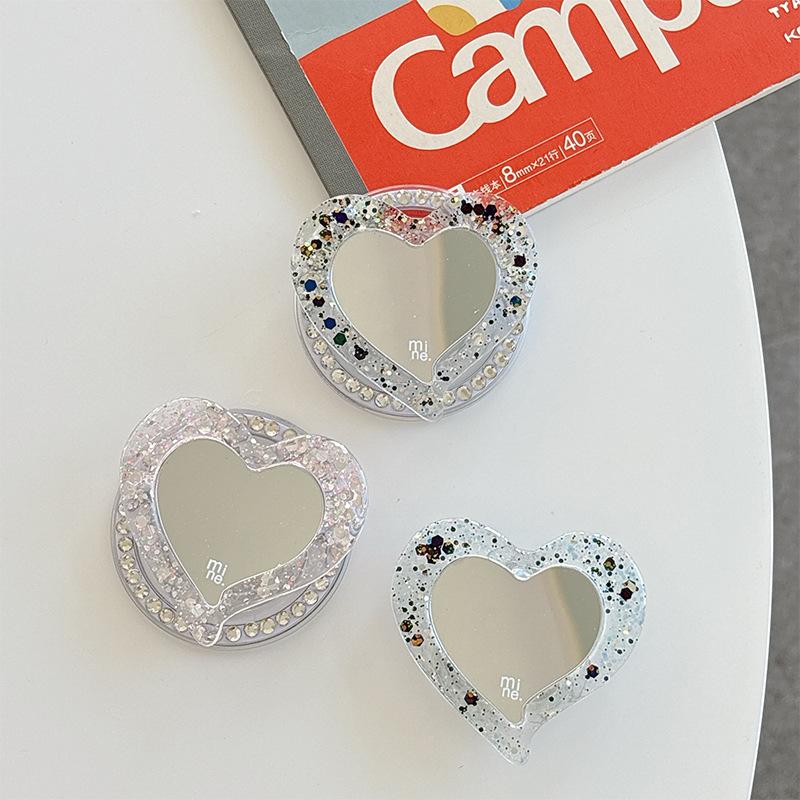 Magnetic Magsafe Mobile Phone Airbag Holder Glitter Sequins Love Mirror Portable Creative Makeup Mirror