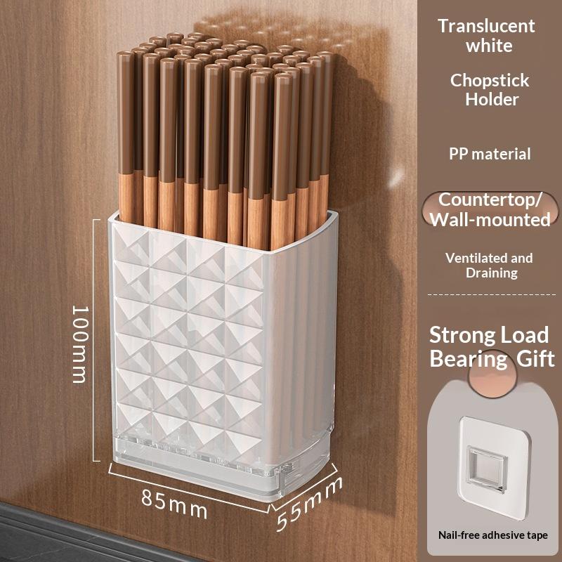 

Wall Mounted Chopstick Storage Box No-Drill Large Capacity Chopstick Holder Detachable With Drain Rack Cutlery Drying Basket білий
