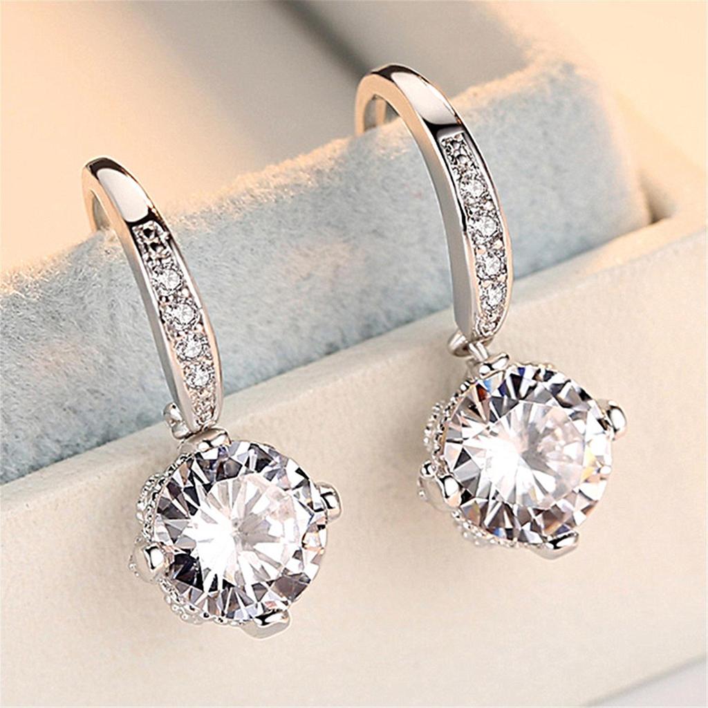 Sterling Silver S925 Zircon Six-Claw Earrings for Women