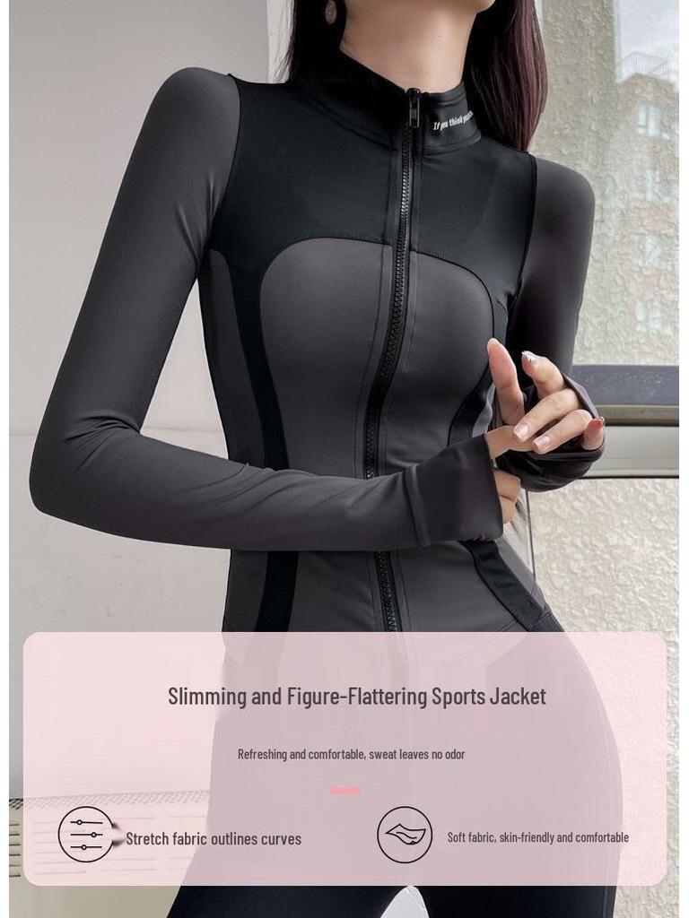 Herbst/Winter Slim Fit Damen Stehkragen Reißverschluss Fitnessjacke - Langarm Yoga Sportbekleidung