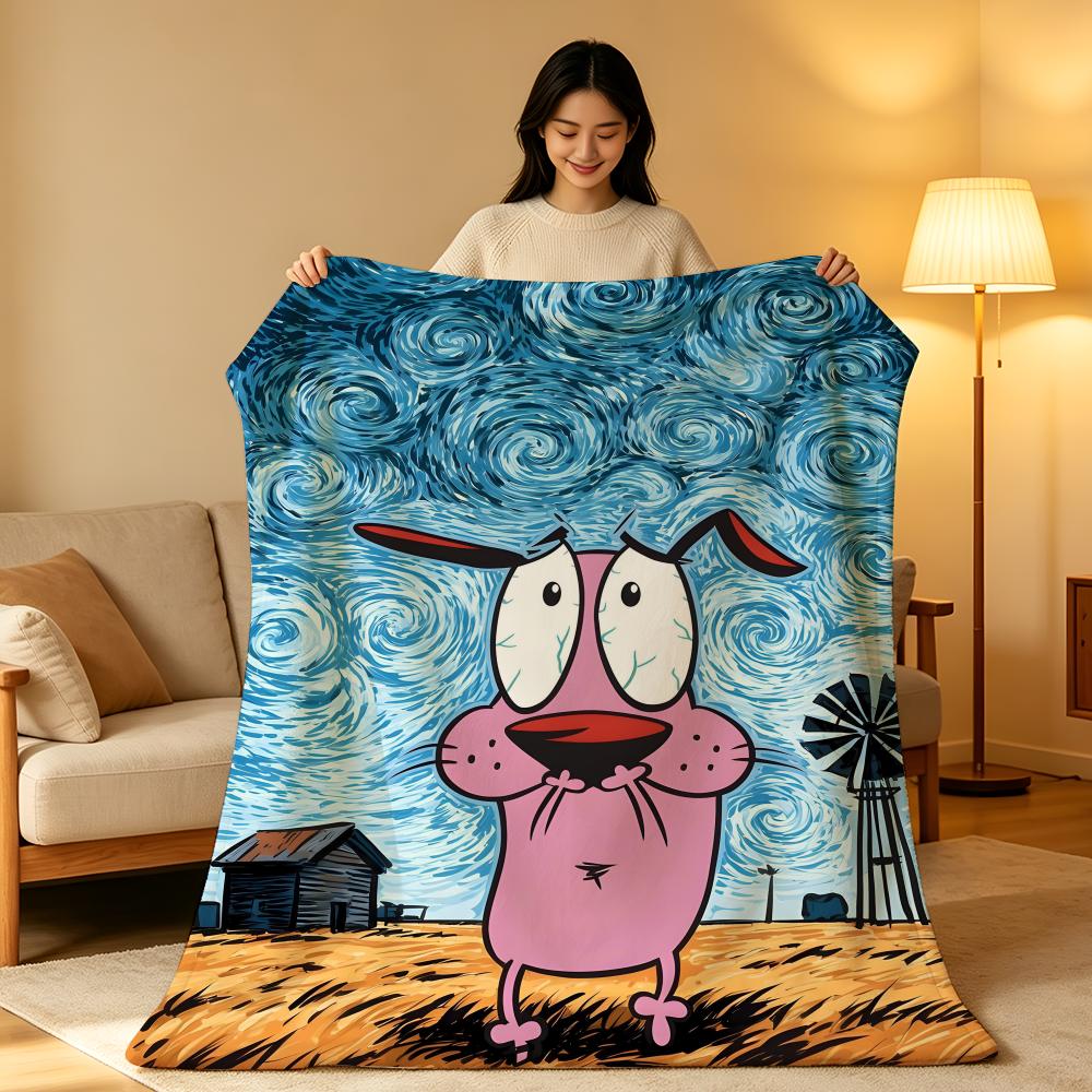 Cartoon C-Courage.t-the.C-Cowardly.D-Dog Throw High-Density Short Plush Blanket Soft Skin-Friendly for Sofa Nap Room