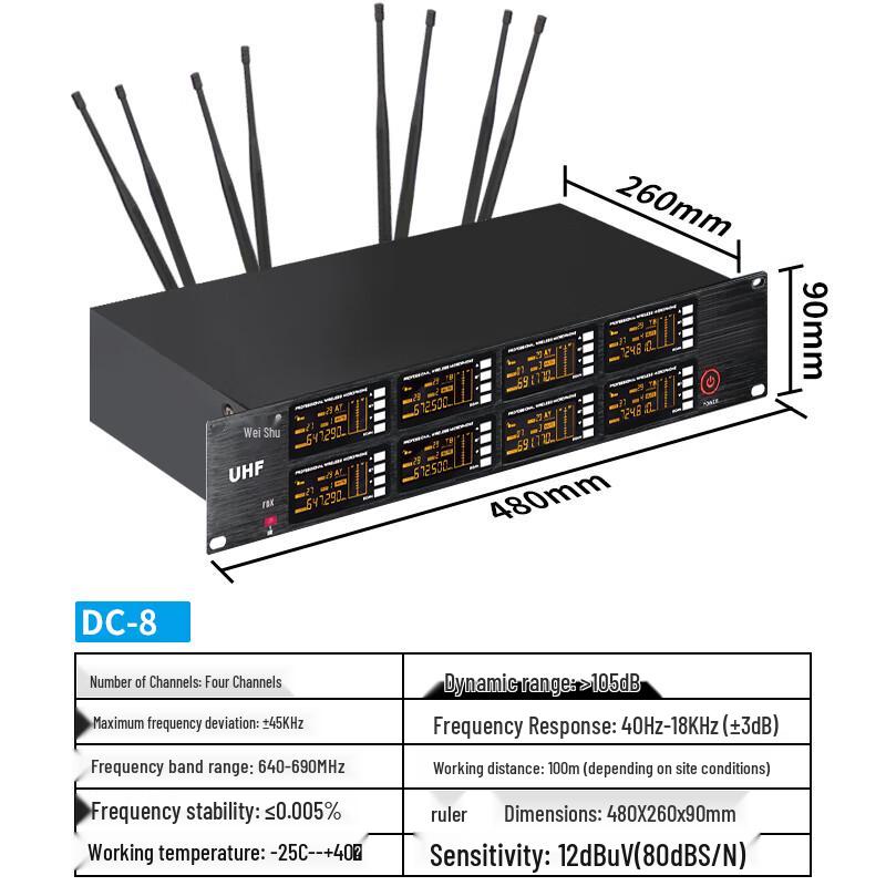 WeiShu DC-8 UHF 8-Channel Wireless Gooseneck Conference Microphone (CN Version)