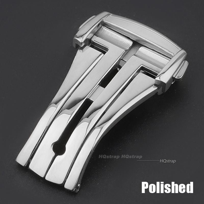 16 18 20mm Watch Buckle for Omega Solid Stainless Steel Polished Brushed Folding Buckle Double Push Butterfly Button Watch Clasp 16mm-no logo
