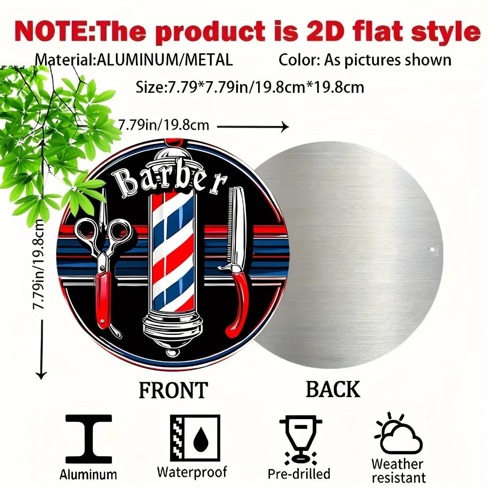 Vintage Barber Metal Wall Art, Retro Red White Blue Striped Sign, Aluminum Round Wall Decor for Home Salon