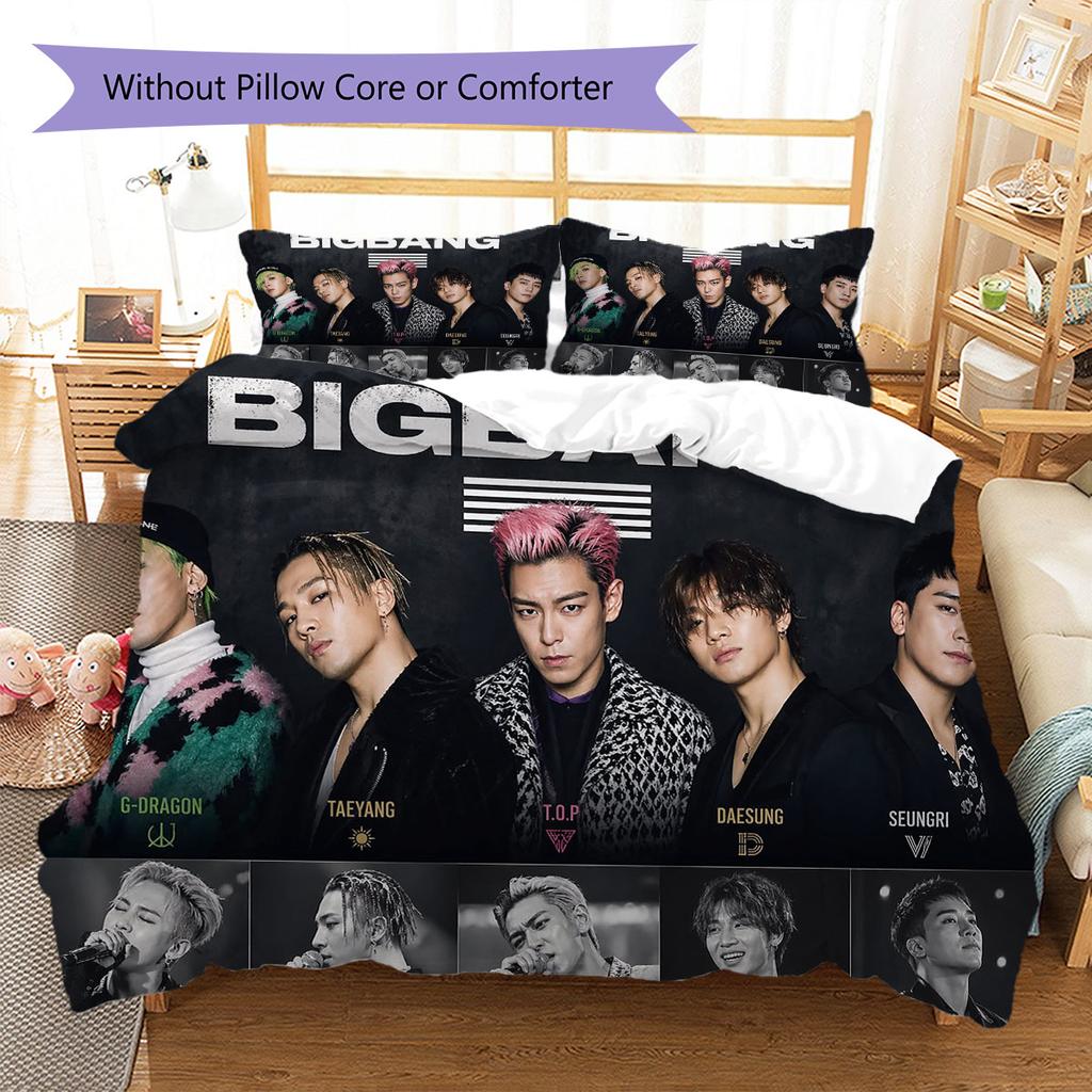 BIGBANG Pattern Bedding,Quilt Set Quilt Cover Pillowcase Home Birthday Gift(1 * Duvet Cover + 2 * Pillowcase, Without Core)