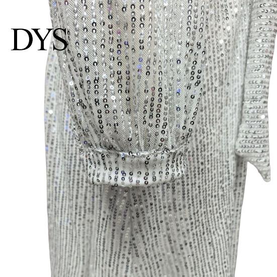 Solid Sequin Dress for Women Sequined Lace Up O-neck Long Sleeve Short Color Center of Attention Spring Autumn with Waist Tie Parties Weddings