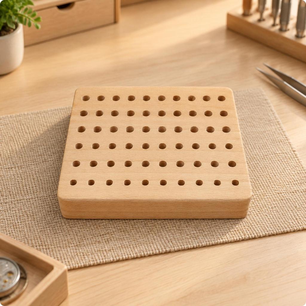 60Hole Watch Repair Tool Rack Smooth Wooden Watchmaker Sturdy for Watchmakers, Home