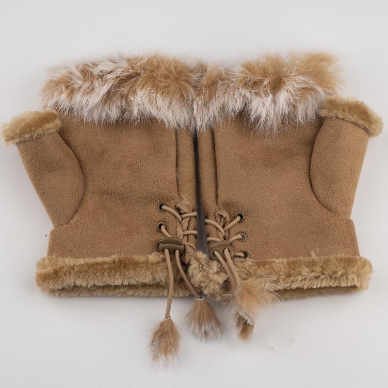 

1 пара женских зимних замшевых меховых перчаток без пальцев, варежек, мягких теплых на флисовой подкладке хаки