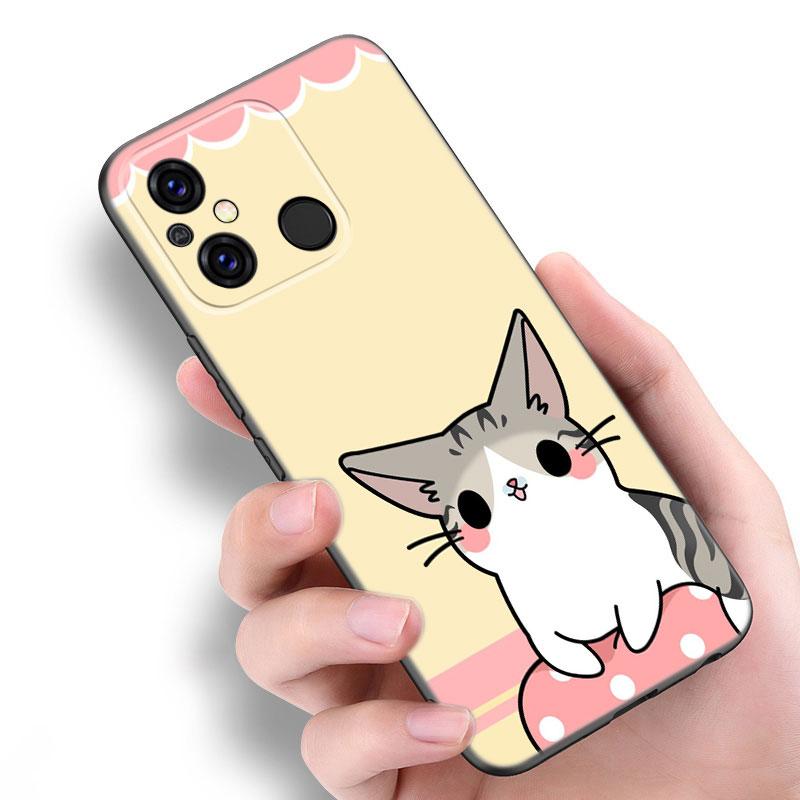 Cute Kawaii Cat Black Case For Xiaomi Redmi 11 Prime 11A 12C 13C A1 A2 Plus A3 12 4G 10 13R 5G 9A 10A 9C 10C 9i 12R Note 9T
