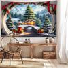 Weihnachts-Feiertags-Wandteppich - Festliches Weihnachtsbaum- und Schneelandschaftsdesign - Gewebter Polyester-Wandteppich für Wohnzimmer, Schlafzimmer und H