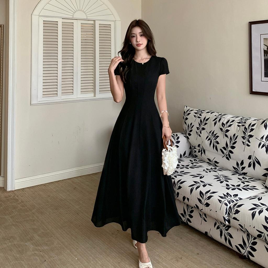 Summer New Korean-style Wrinkled Sleeveless Long Dress with Textured French Dress, Vacation and Travel Long Dress