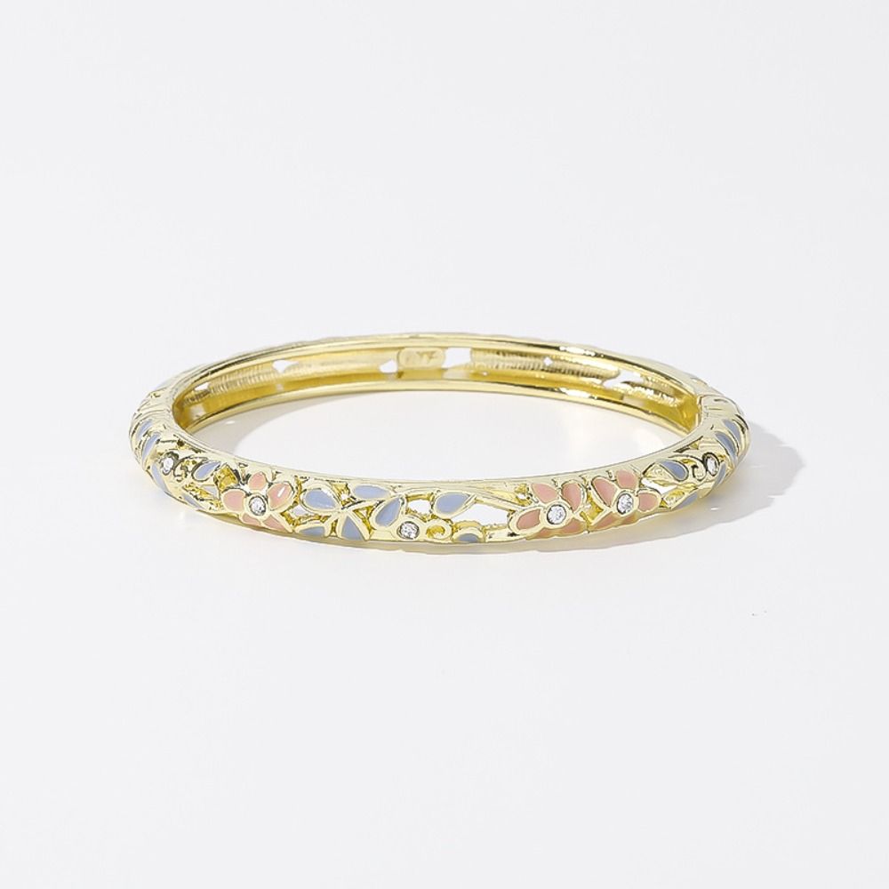Colorful Flower Crystal Bangle Enamel Women's Hand Bracelet Vintage Cloisonne Bangle Jewelry Gifts