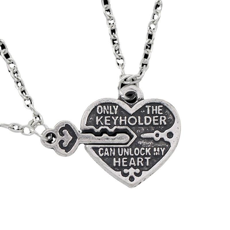 Creative Fashion Couple Necklace with Heart-Shaped Key-Lock Pendant